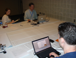 Usability testing at IAEM conference with the portable lab, 2009.